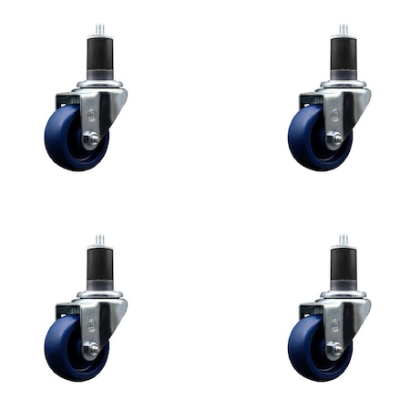Service Caster 3'' SS Solid Poly Wheel Swivel 1-5/8'' Expanding Stem Caster Set, 4PK SCC-SSEX20S314-SPUS-158-4